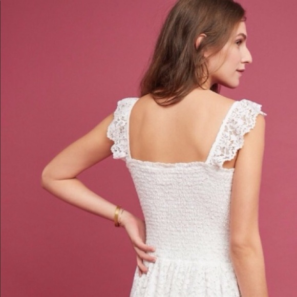 Maeve Anastasi Smocked White Lace Eyelet Dress Medium - Picture 4 of 4